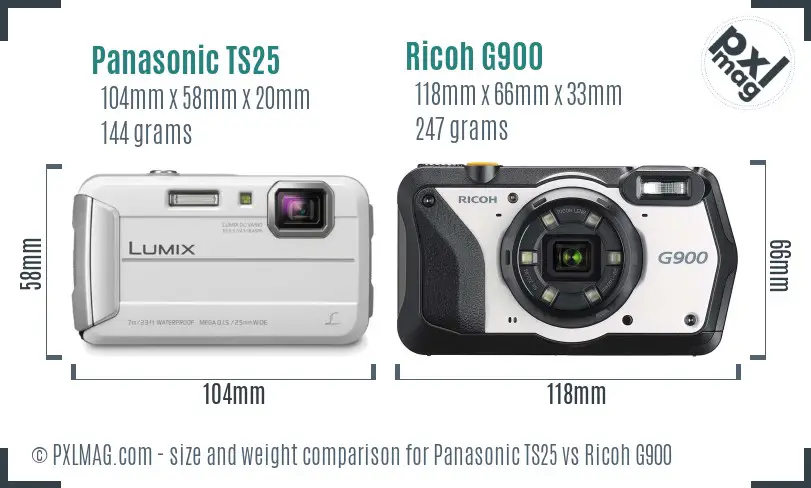 Panasonic TS25 vs Ricoh G900 size comparison