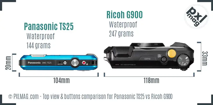Panasonic TS25 vs Ricoh G900 top view buttons comparison