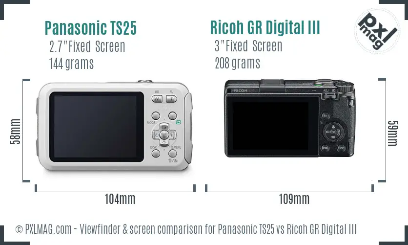 Panasonic TS25 vs Ricoh GR Digital III Screen and Viewfinder comparison