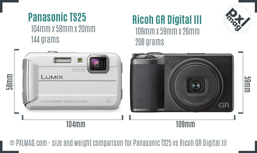 Panasonic TS25 vs Ricoh GR Digital III size comparison