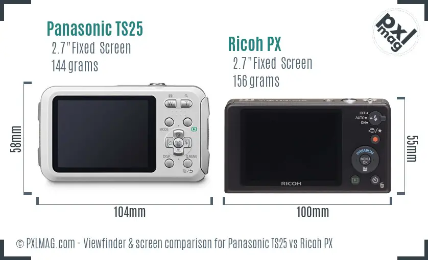 Panasonic TS25 vs Ricoh PX Screen and Viewfinder comparison