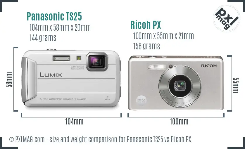 Panasonic TS25 vs Ricoh PX size comparison