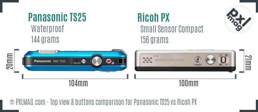 Panasonic TS25 vs Ricoh PX top view buttons comparison