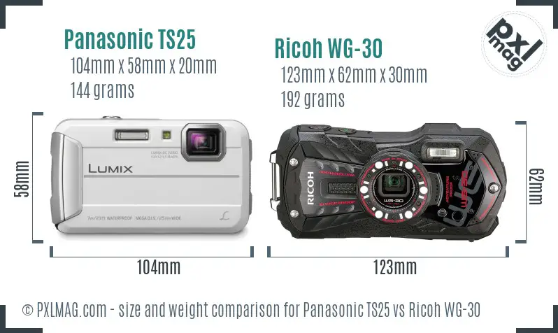 Panasonic TS25 vs Ricoh WG-30 size comparison Panasonic TS25 vs Ricoh WG-30 size comparison