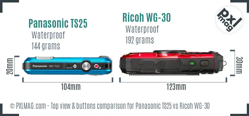 Panasonic TS25 vs Ricoh WG-30 top view buttons comparison Panasonic TS25 vs Ricoh WG-30 top view buttons comparison