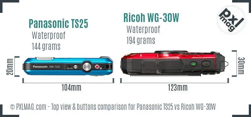 Panasonic TS25 vs Ricoh WG-30W top view buttons comparison