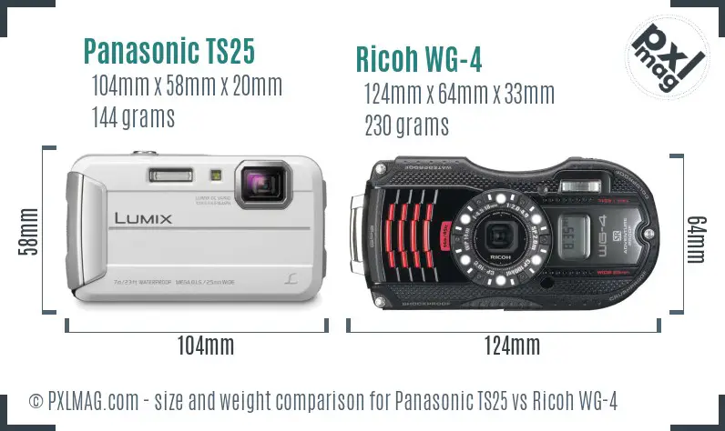 Panasonic TS25 vs Ricoh WG-4 size comparison