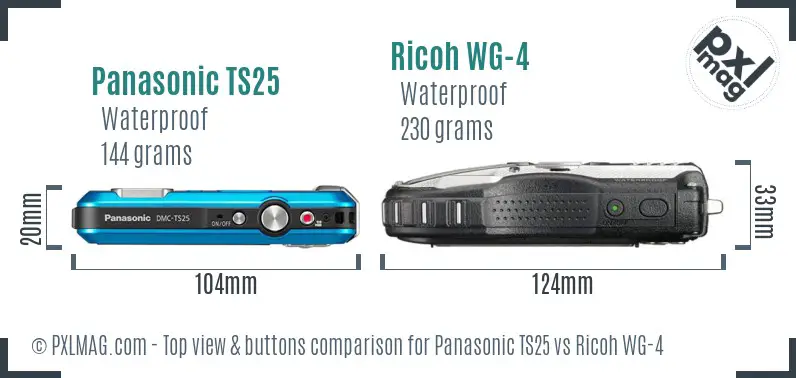 Panasonic TS25 vs Ricoh WG-4 top view buttons comparison