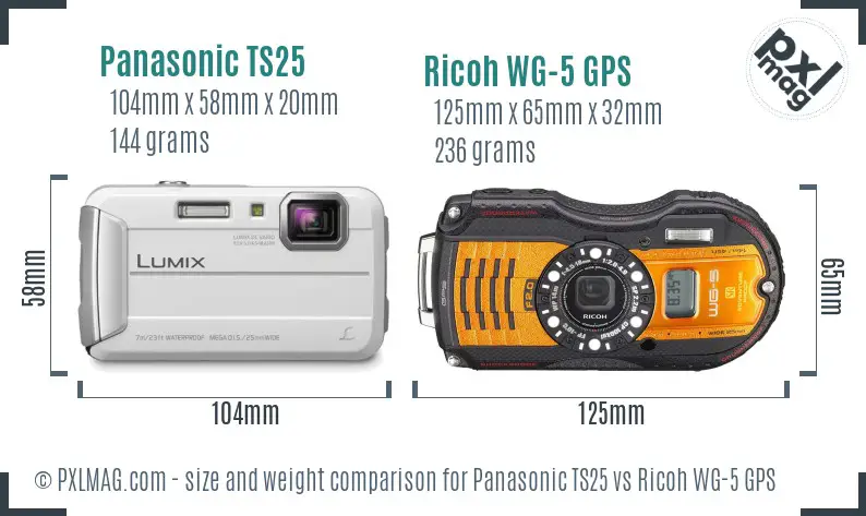 Panasonic TS25 vs Ricoh WG-5 GPS size comparison