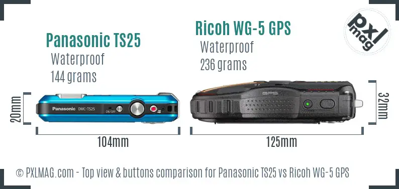 Panasonic TS25 vs Ricoh WG-5 GPS top view buttons comparison
