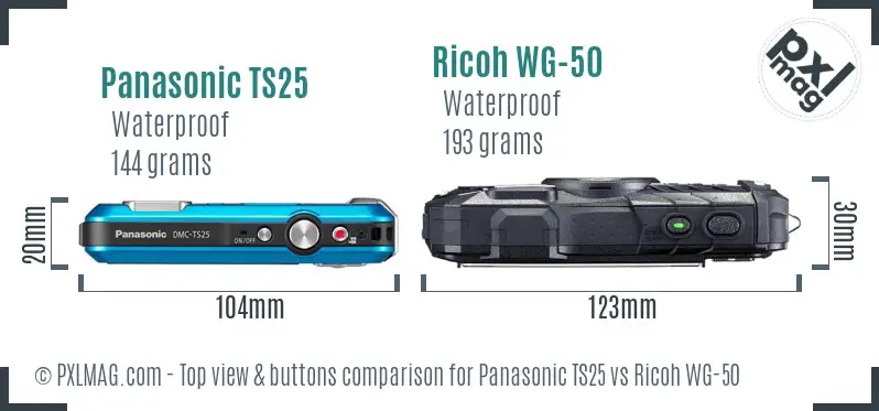 Panasonic TS25 vs Ricoh WG-50 top view buttons comparison