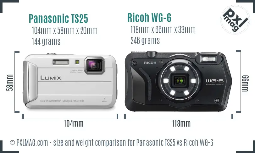 Panasonic TS25 vs Ricoh WG-6 size comparison