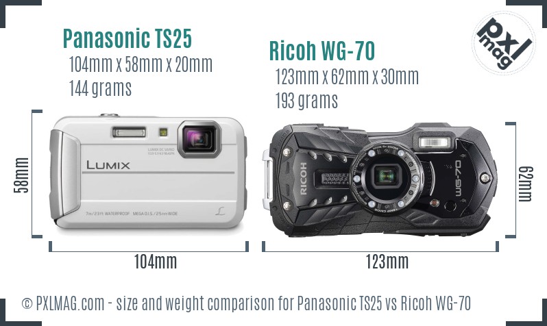 Panasonic TS25 vs Ricoh WG-70 size comparison