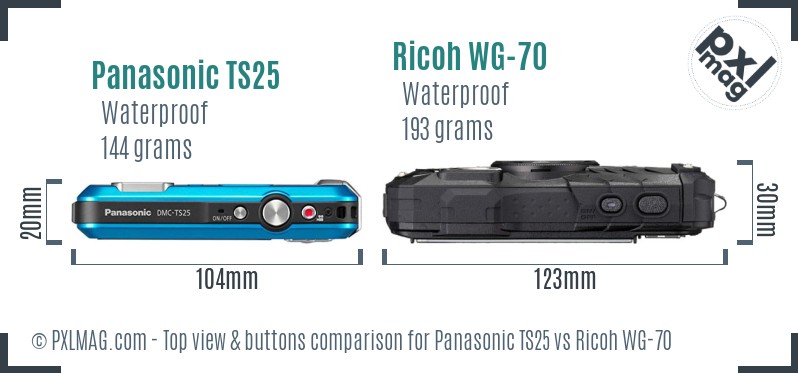 Panasonic TS25 vs Ricoh WG-70 top view buttons comparison