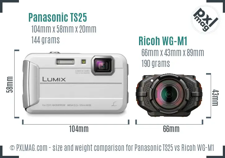 Panasonic TS25 vs Ricoh WG-M1 size comparison