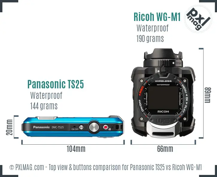 Panasonic TS25 vs Ricoh WG-M1 top view buttons comparison