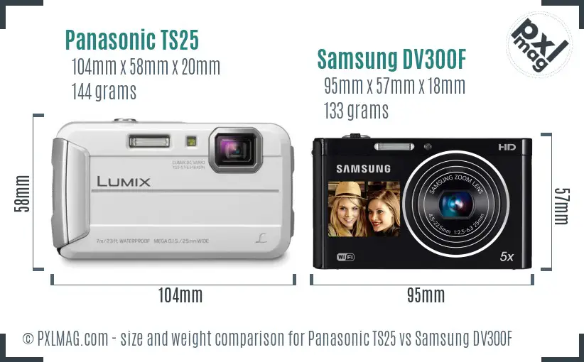 Panasonic TS25 vs Samsung DV300F size comparison Panasonic TS25 vs Samsung DV300F size comparison