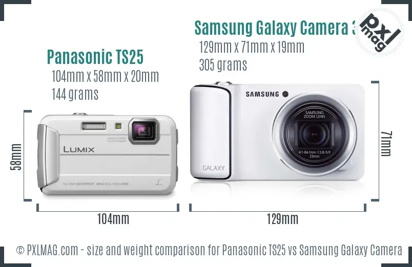 Panasonic TS25 vs Samsung Galaxy Camera 3G size comparison