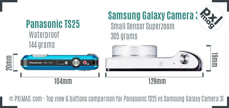 Panasonic TS25 vs Samsung Galaxy Camera 3G top view buttons comparison