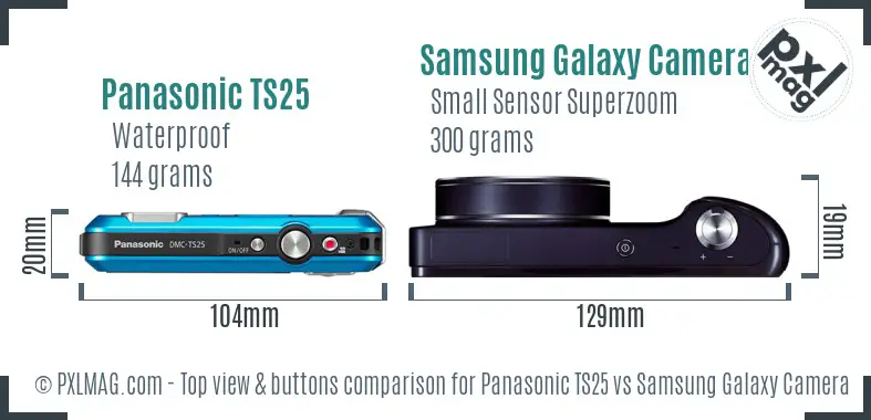 Panasonic TS25 vs Samsung Galaxy Camera top view buttons comparison Panasonic TS25 vs Samsung Galaxy Camera top view buttons comparison