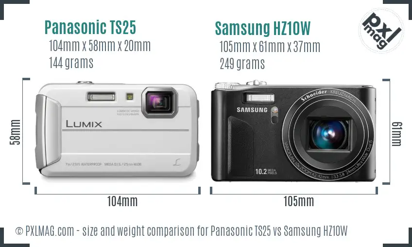Panasonic TS25 vs Samsung HZ10W size comparison Panasonic TS25 vs Samsung HZ10W size comparison