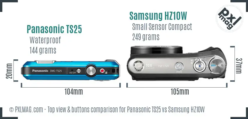 Panasonic TS25 vs Samsung HZ10W top view buttons comparison Panasonic TS25 vs Samsung HZ10W top view buttons comparison