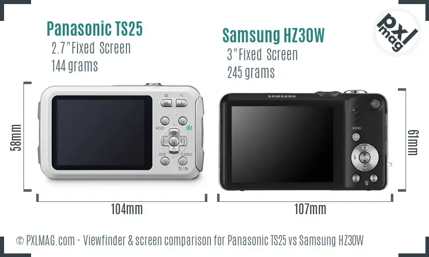 Panasonic TS25 vs Samsung HZ30W Screen and Viewfinder comparison