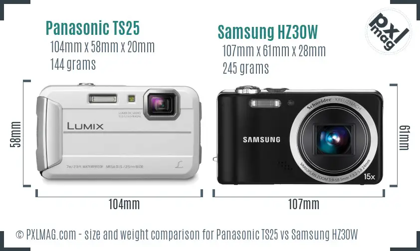 Panasonic TS25 vs Samsung HZ30W size comparison