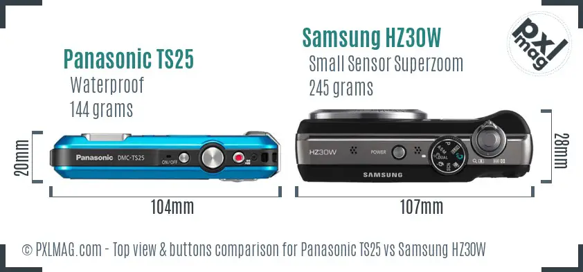 Panasonic TS25 vs Samsung HZ30W top view buttons comparison