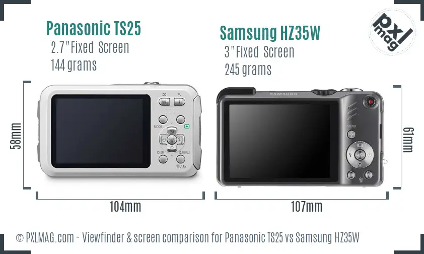 Panasonic TS25 vs Samsung HZ35W Screen and Viewfinder comparison