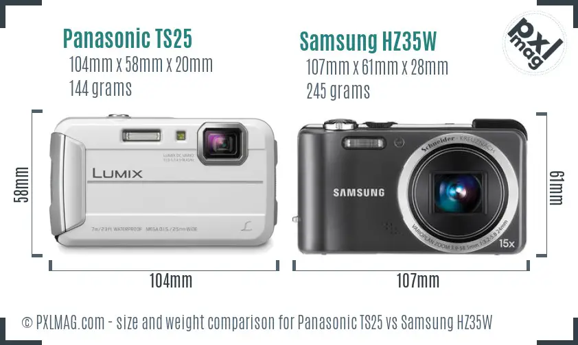 Panasonic TS25 vs Samsung HZ35W size comparison