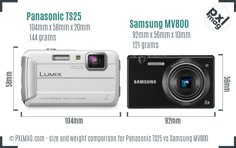 Panasonic TS25 vs Samsung MV800 size comparison