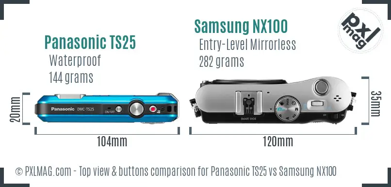 Panasonic TS25 vs Samsung NX100 top view buttons comparison