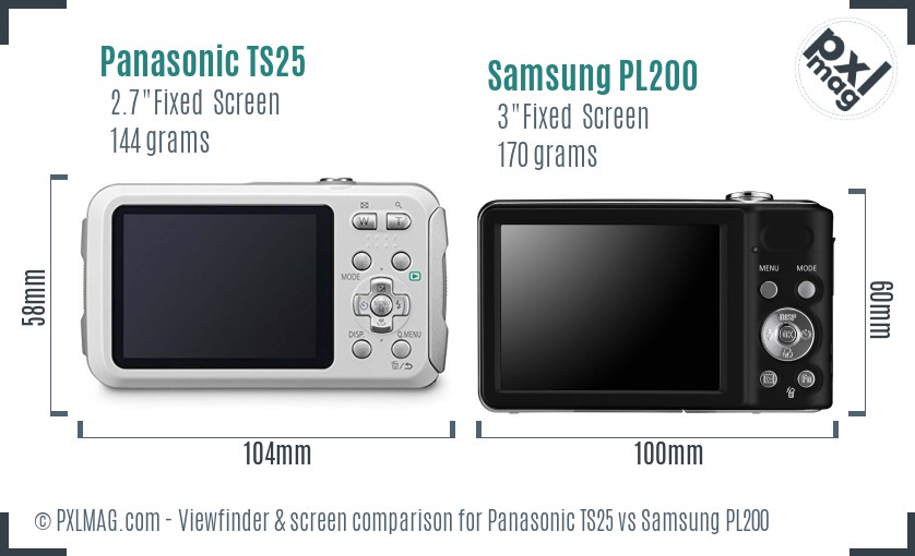 Panasonic TS25 vs Samsung PL200 Screen and Viewfinder comparison