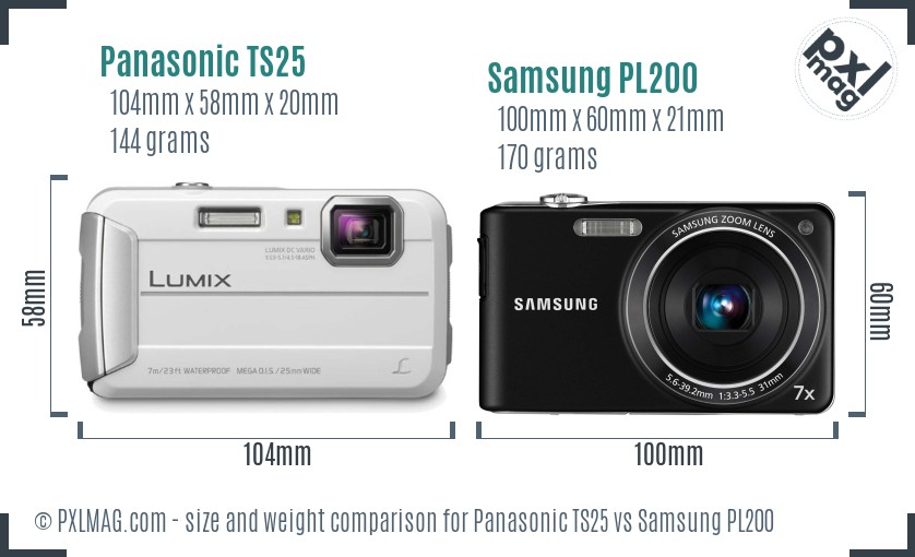 Panasonic TS25 vs Samsung PL200 size comparison