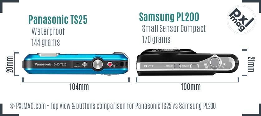 Panasonic TS25 vs Samsung PL200 top view buttons comparison