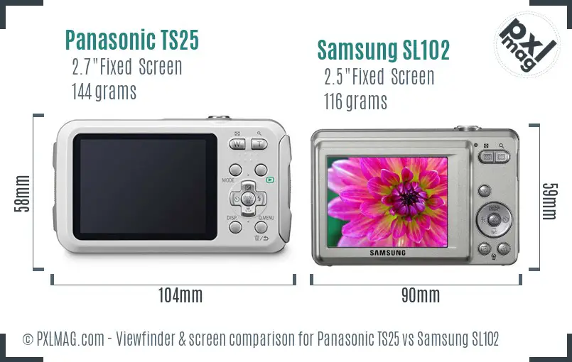 Panasonic TS25 vs Samsung SL102 Screen and Viewfinder comparison