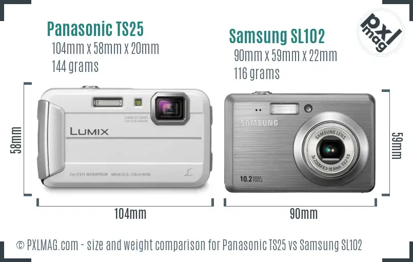 Panasonic TS25 vs Samsung SL102 size comparison
