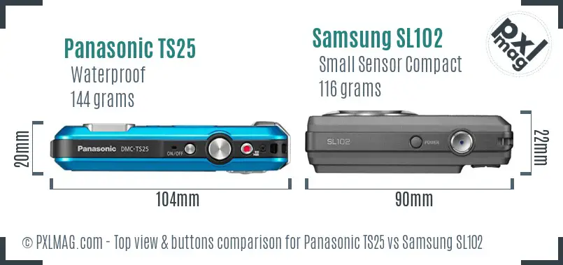 Panasonic TS25 vs Samsung SL102 top view buttons comparison