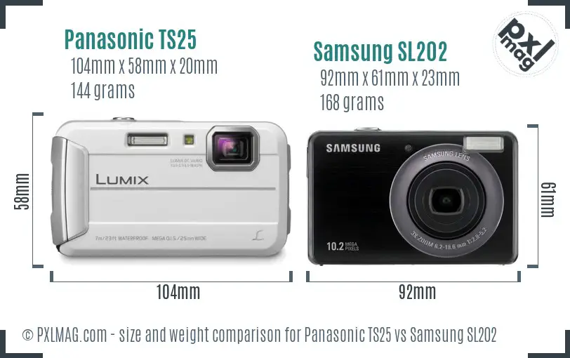 Panasonic TS25 vs Samsung SL202 size comparison