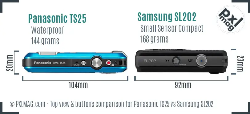 Panasonic TS25 vs Samsung SL202 top view buttons comparison