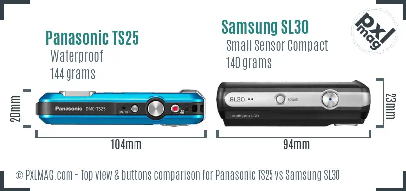 Panasonic TS25 vs Samsung SL30 top view buttons comparison Panasonic TS25 vs Samsung SL30 top view buttons comparison