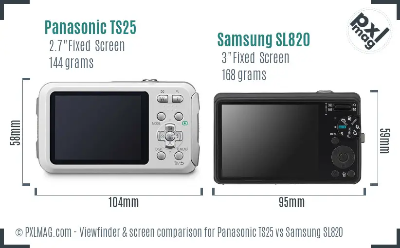 Panasonic TS25 vs Samsung SL820 Screen and Viewfinder comparison