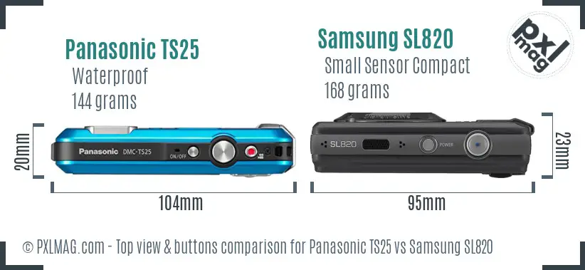 Panasonic TS25 vs Samsung SL820 top view buttons comparison