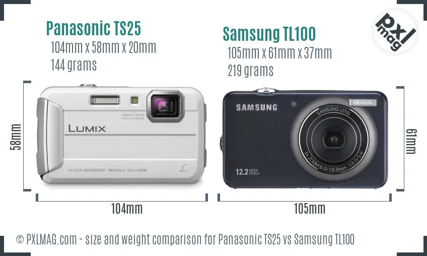Panasonic TS25 vs Samsung TL100 size comparison