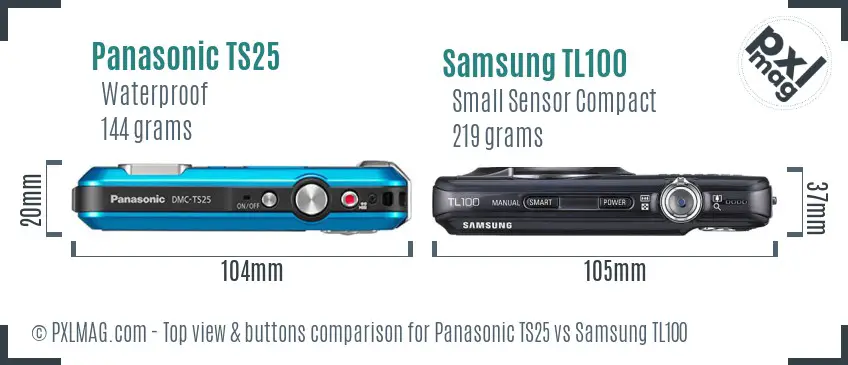 Panasonic TS25 vs Samsung TL100 top view buttons comparison