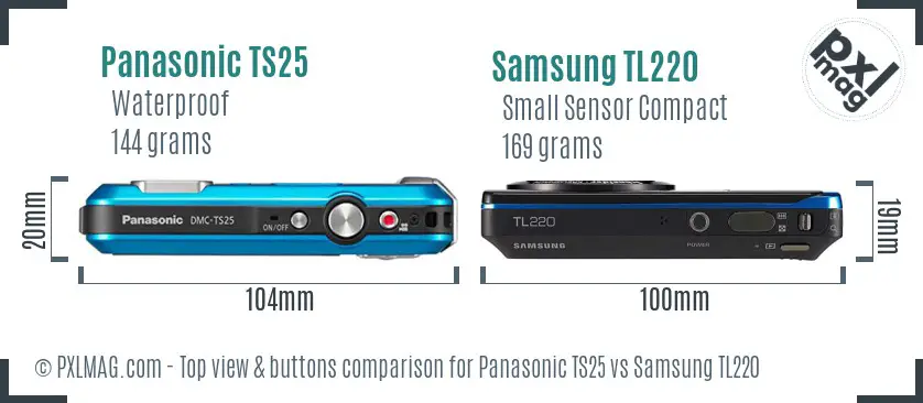 Panasonic TS25 vs Samsung TL220 top view buttons comparison Panasonic TS25 vs Samsung TL220 top view buttons comparison