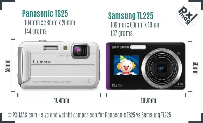 Panasonic TS25 vs Samsung TL225 size comparison