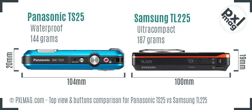 Panasonic TS25 vs Samsung TL225 top view buttons comparison