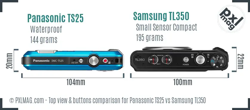 Panasonic TS25 vs Samsung TL350 top view buttons comparison Panasonic TS25 vs Samsung TL350 top view buttons comparison